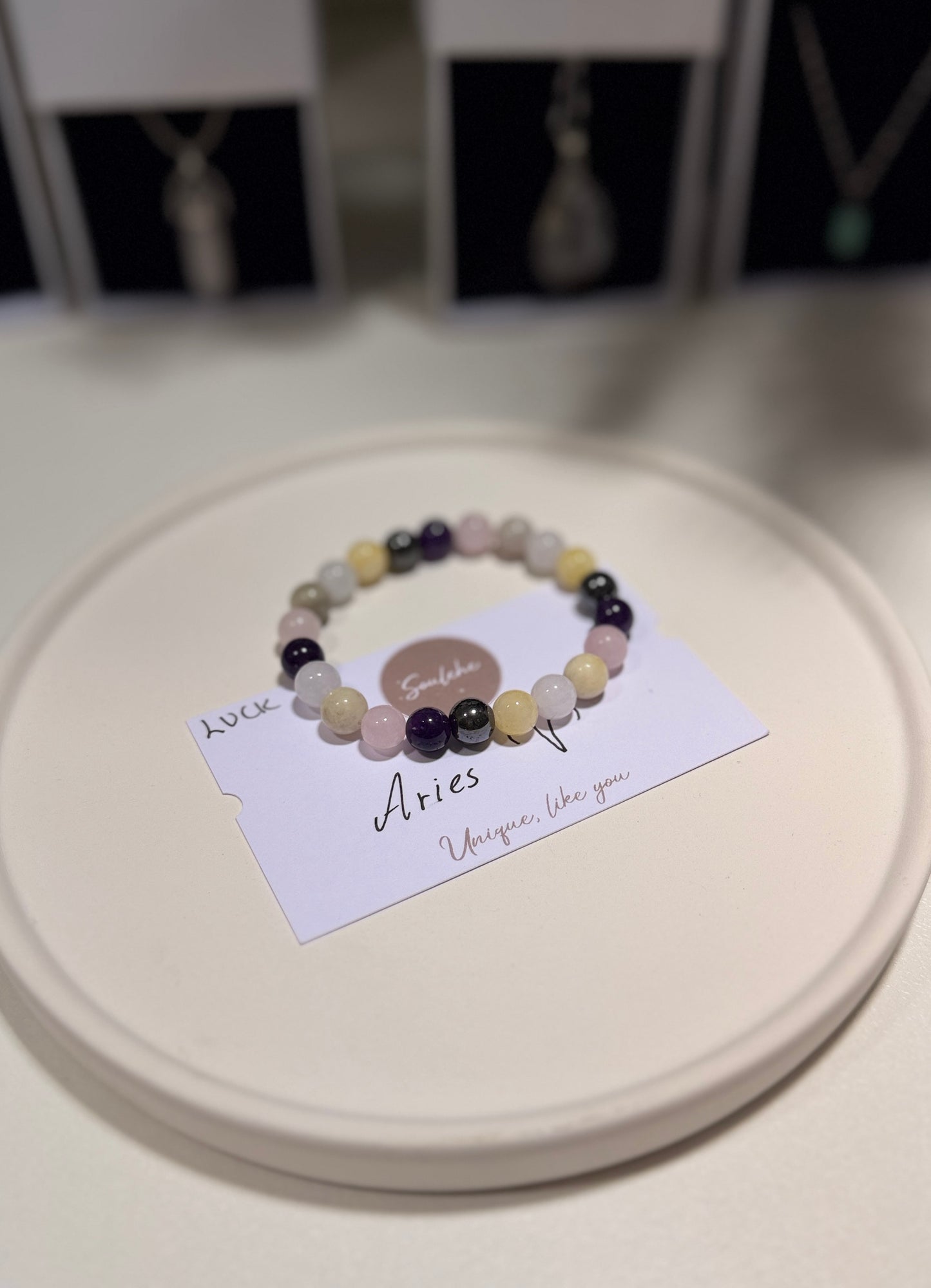 Aries Luck Bracelet with Rose Quartz, Aquamarine, Amethyst, Hematite, Amazonite and Citrine, handmade – Soulehe.