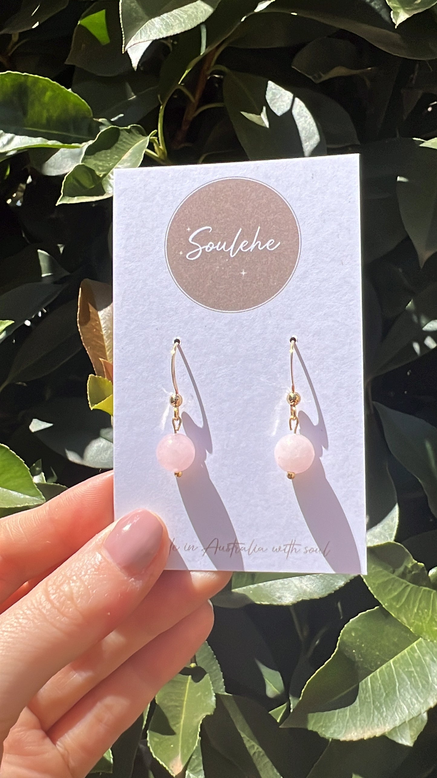 rose quartz natural crystal stone earrings