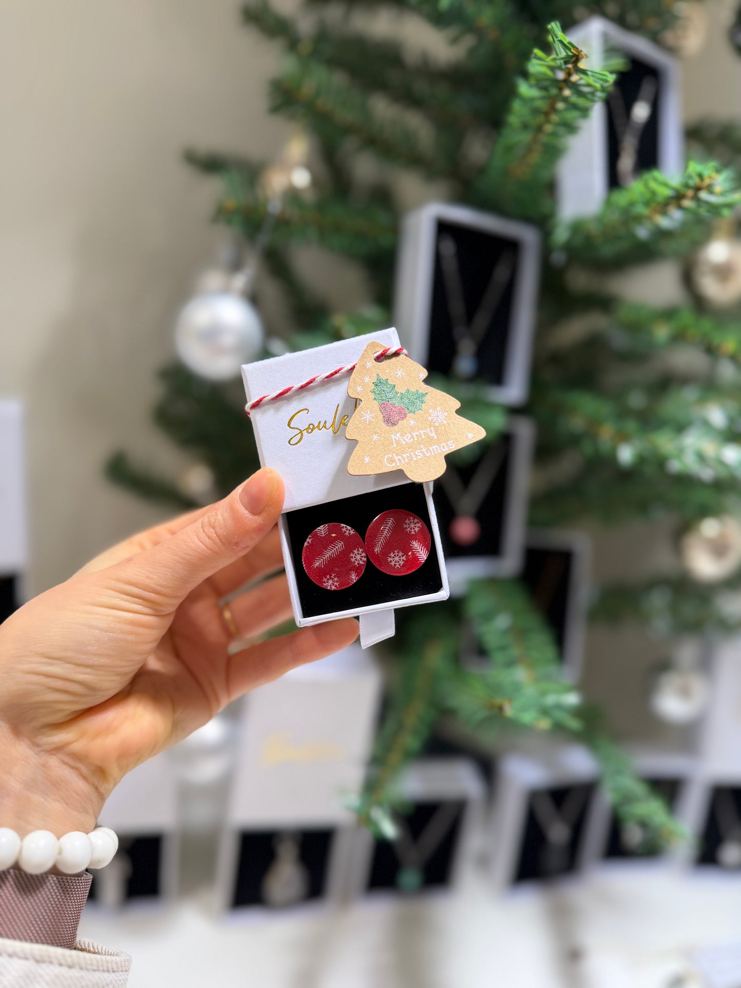 Red Polymer Clay earrings with Christmas motives
