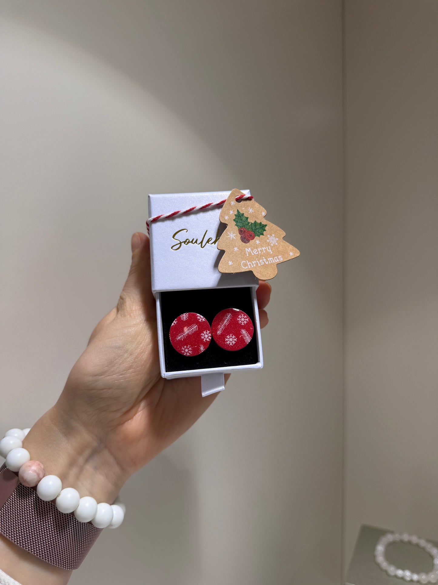 Red Polymer Clay earrings with Christmas motives
