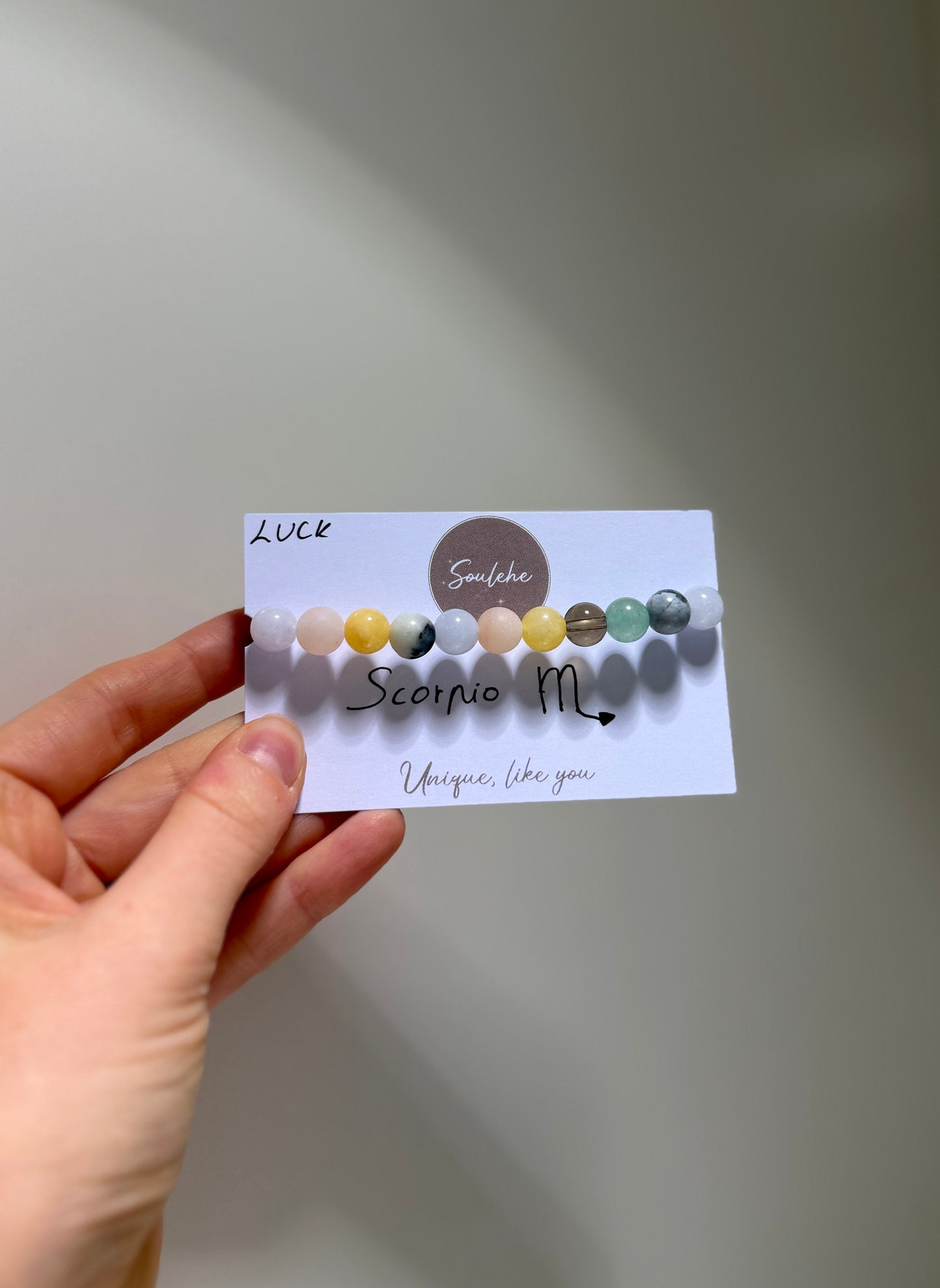Scorpio Luck Bracelet with Smoky Quartz, Pink Aventurine, Amazonite, Citrine, Green Aventurine and Aquamarine, handmade – Soulehe.