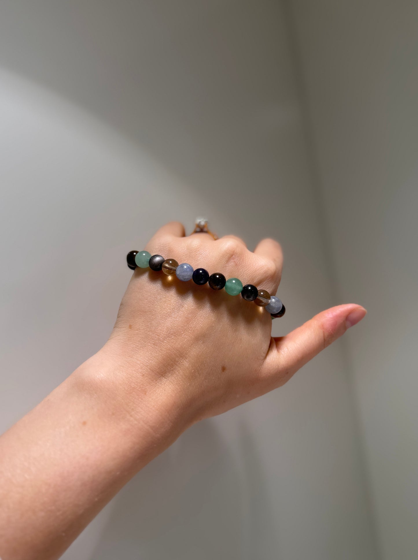 Sagittarius Luck Bracelet with Obsidian, Tiger Eye, Amethyst, Green Aventurine, Blue Sodalite and Smoky Quartz, handmade – Soulehe.