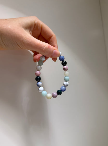 Virgo Luck Bracelet with Amazonite, Pink Zebra, Bamboo Agate, Moss Agate, Blue Sodalite and Howlite, handmade – Soulehe.