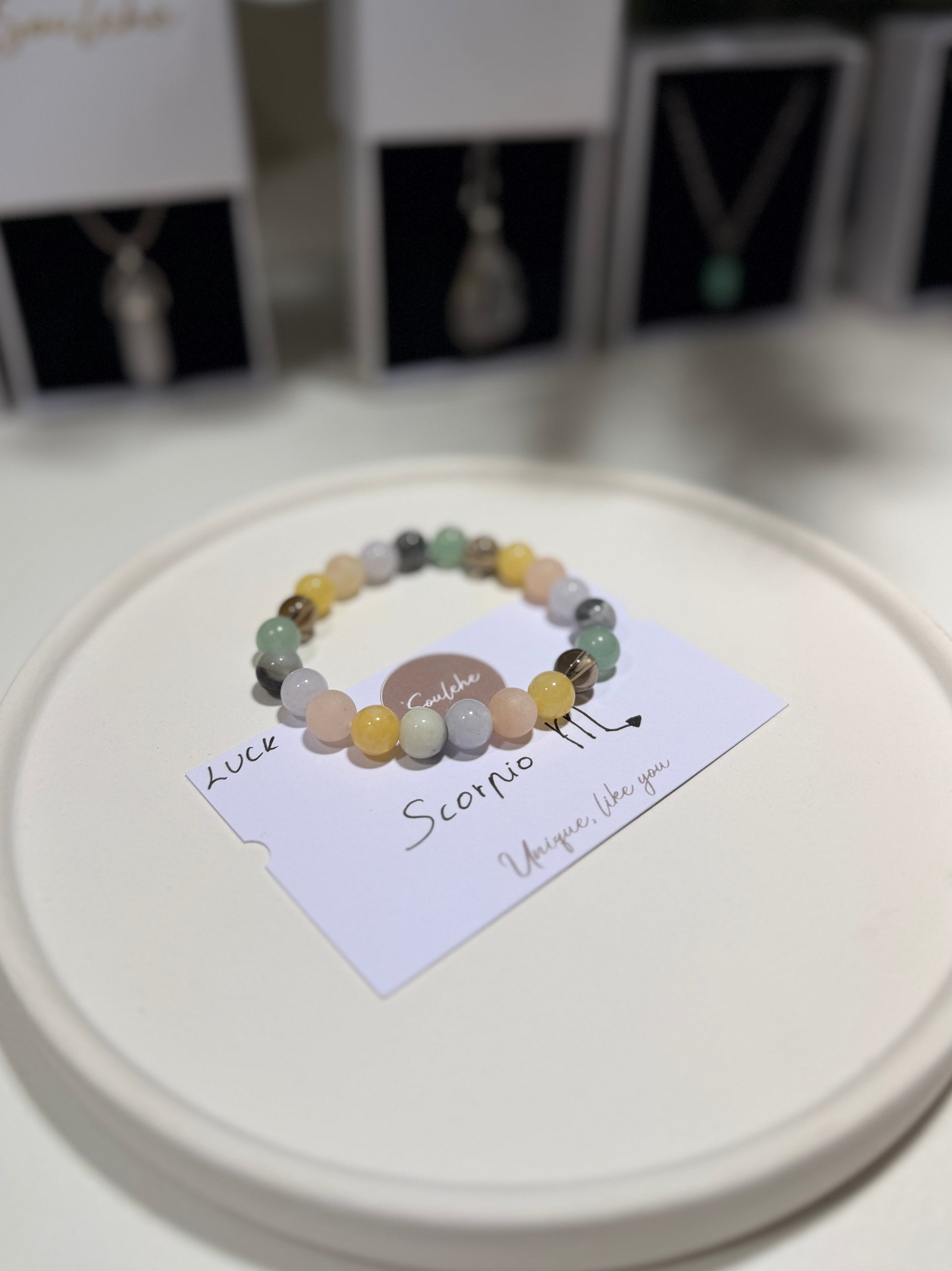 Scorpio Luck Bracelet with Smoky Quartz, Pink Aventurine, Amazonite, Citrine, Green Aventurine and Aquamarine, handmade – Soulehe.
