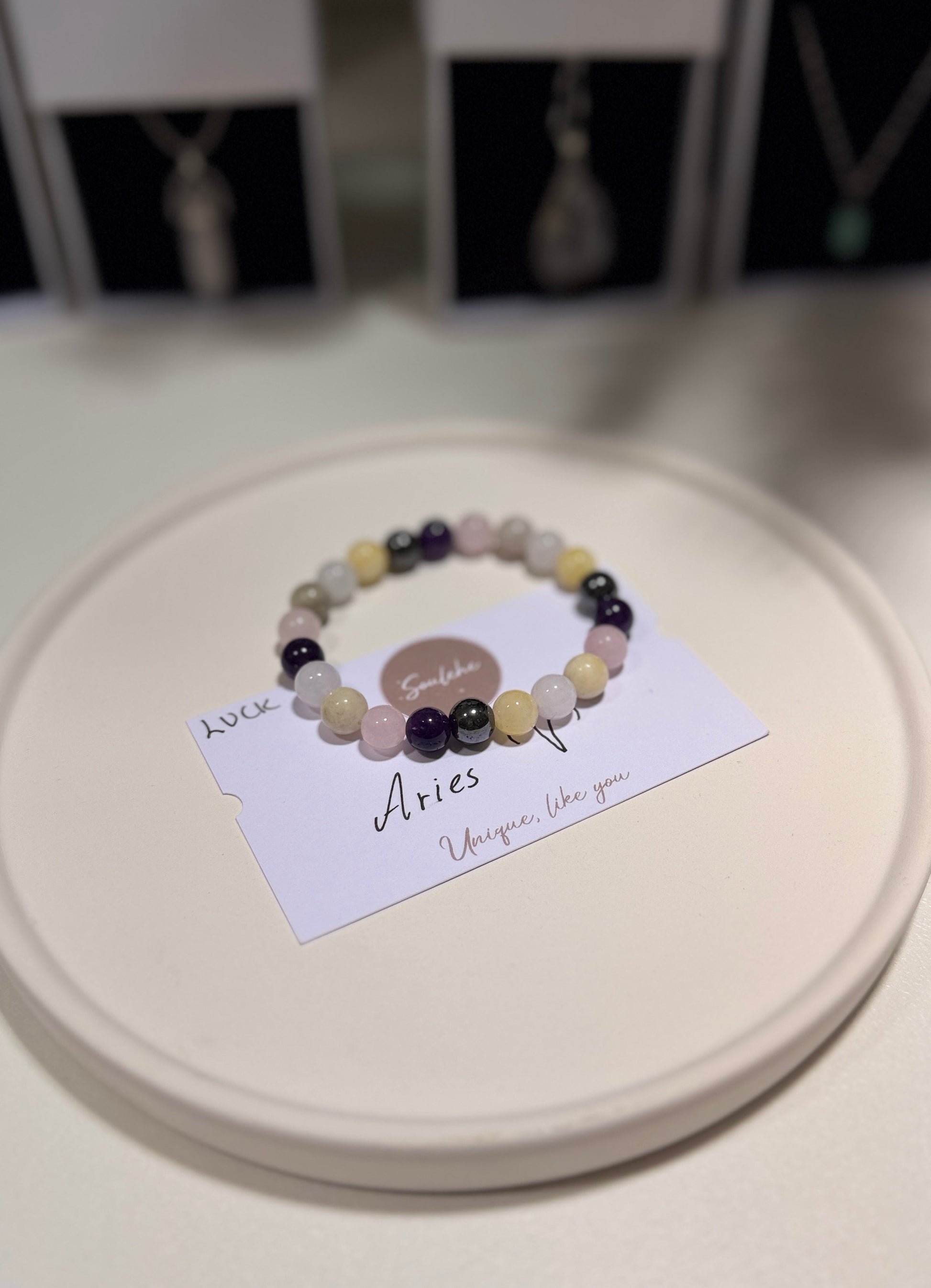 Aries Luck Bracelet with Rose Quartz, Aquamarine, Amethyst, Hematite, Amazonite and Citrine, handmade – Soulehe.