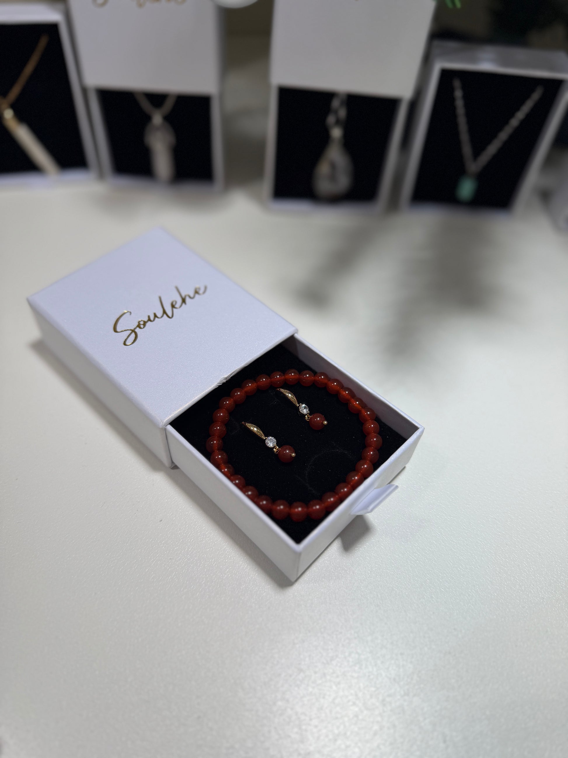 Carnelian bracelet with matching gold Carnelian earrings.