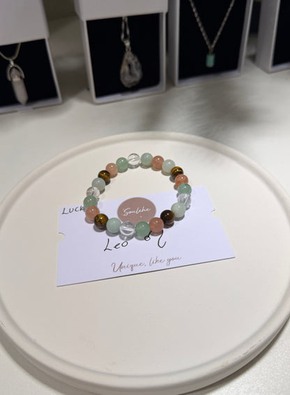 Leo Luck Bracelet with Amazonite, Green Aventurine, Tiger Eye, Sunstone and Clear Quartz, handmade – Soulehe.