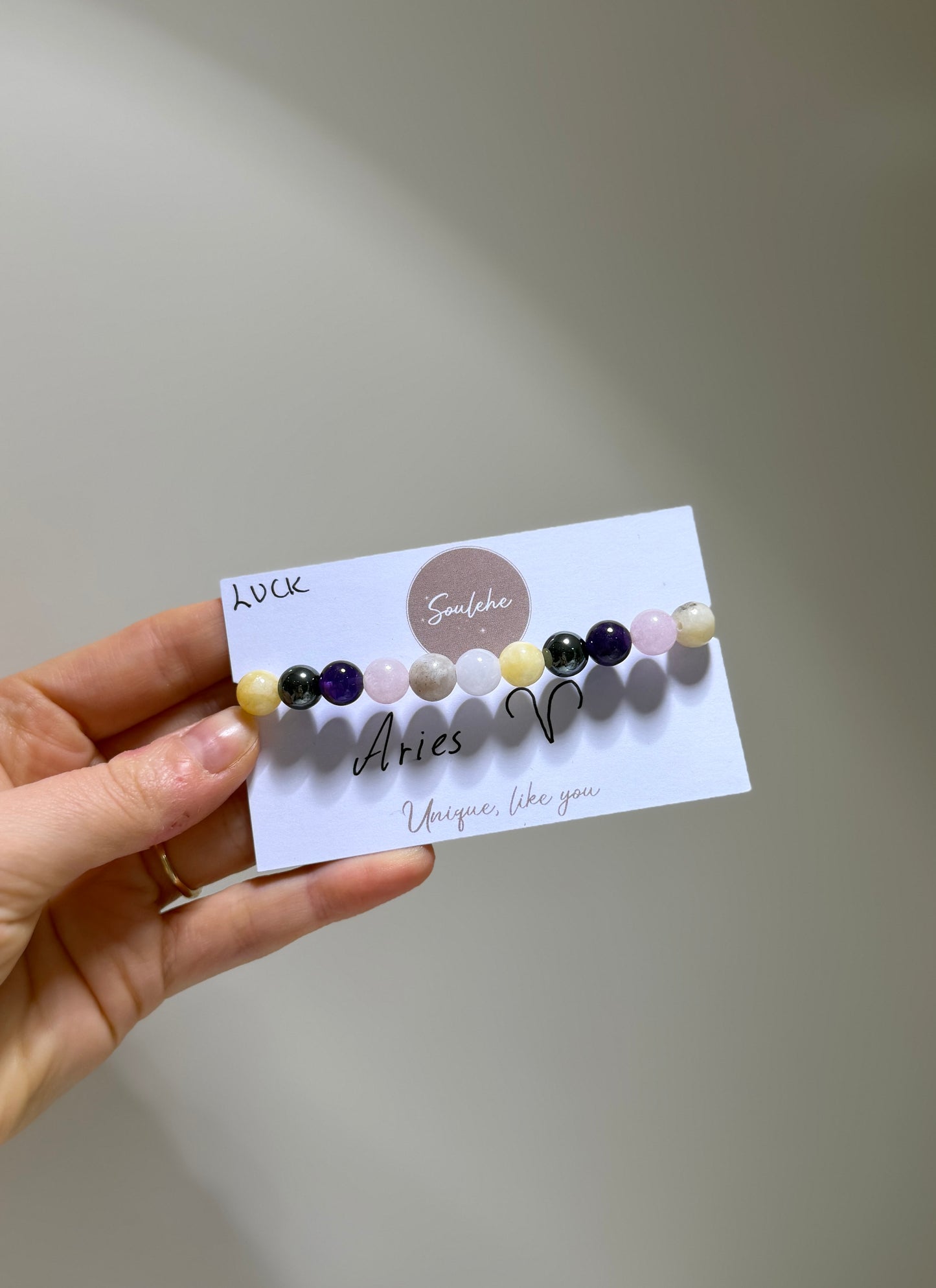 Aries Luck Bracelet with Rose Quartz, Aquamarine, Amethyst, Hematite, Amazonite and Citrine, handmade – Soulehe.