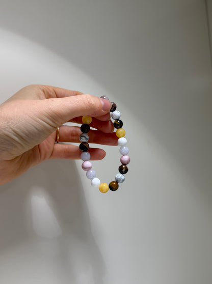 Gemini Luck Bracelet with Tiger Eye, Howlite, Pink Zebra, Aquamarine, White Agate, Australia Zebra and Citrine, handmade – Soulehe.