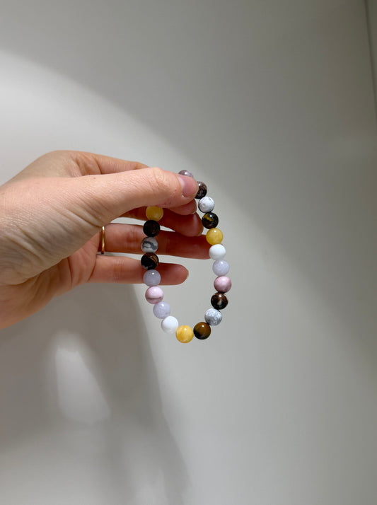 Gemini Luck Bracelet with Tiger Eye, Howlite, Pink Zebra, Aquamarine, White Agate, Australia Zebra and Citrine, handmade – Soulehe.