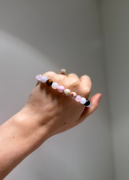 Taurus Luck Bracelet with Pink Zebra, Rose Quartz, Aquamarine, Australia Jasper, Bamboo Agate, Pink Aventurine and Tiger Eye, handmade – Soulehe.