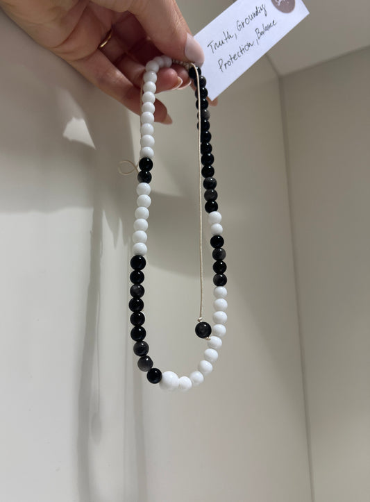 Truth, Grounding, Protection, Balance • White Agate & Obsidian