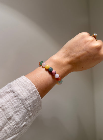 Libra Luck Bracelet with Sunstone, Green Aventurine, Jade, Citrine, Aquamarine, Rose Quartz and Pink Zebra, handmade – Soulehe.