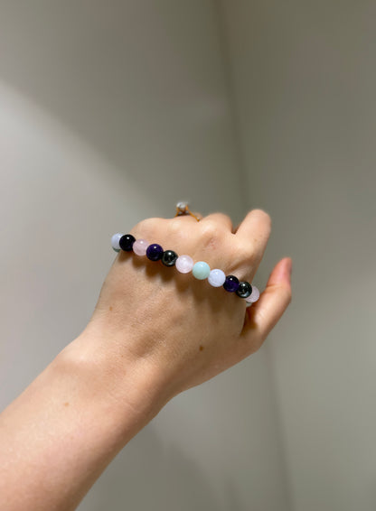 Aquarius Luck Bracelet with Aquamarine, Rose Quartz, Amazonite, Hematite and Amethyst, handmade – Soulehe.