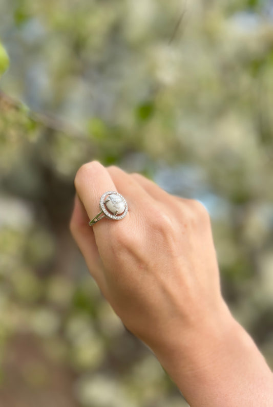 Howlite Oval • Ring  • 925 Sterling Silver