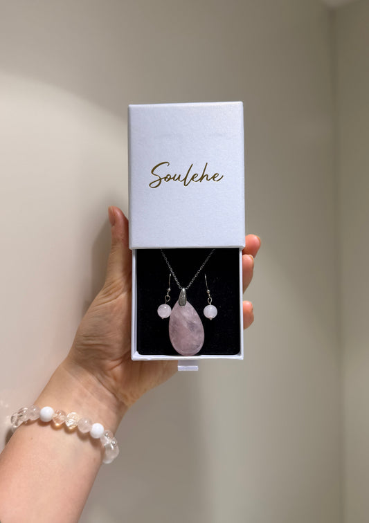 Healing x Relationships Combo • Necklace & Earrings • Rose Quartz & 925 Silver