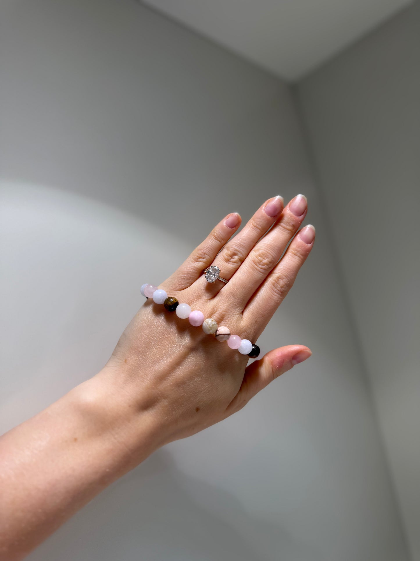 Taurus Luck Bracelet with Pink Zebra, Rose Quartz, Aquamarine, Australia Jasper, Bamboo Agate, Pink Aventurine and Tiger Eye, handmade – Soulehe.