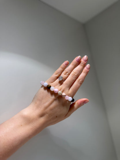 Taurus Luck Bracelet with Pink Zebra, Rose Quartz, Aquamarine, Australia Jasper, Bamboo Agate, Pink Aventurine and Tiger Eye, handmade – Soulehe.
