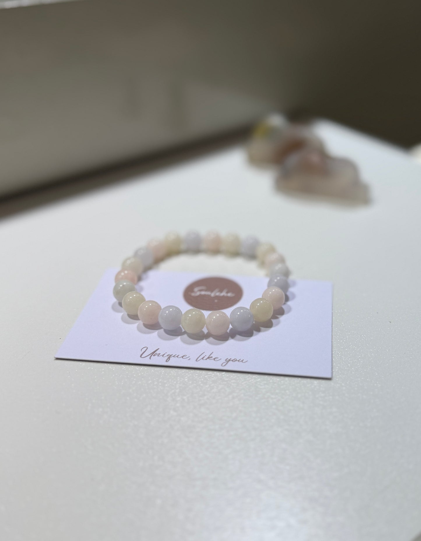 Morganite beaded Soft Heart Bracelet.