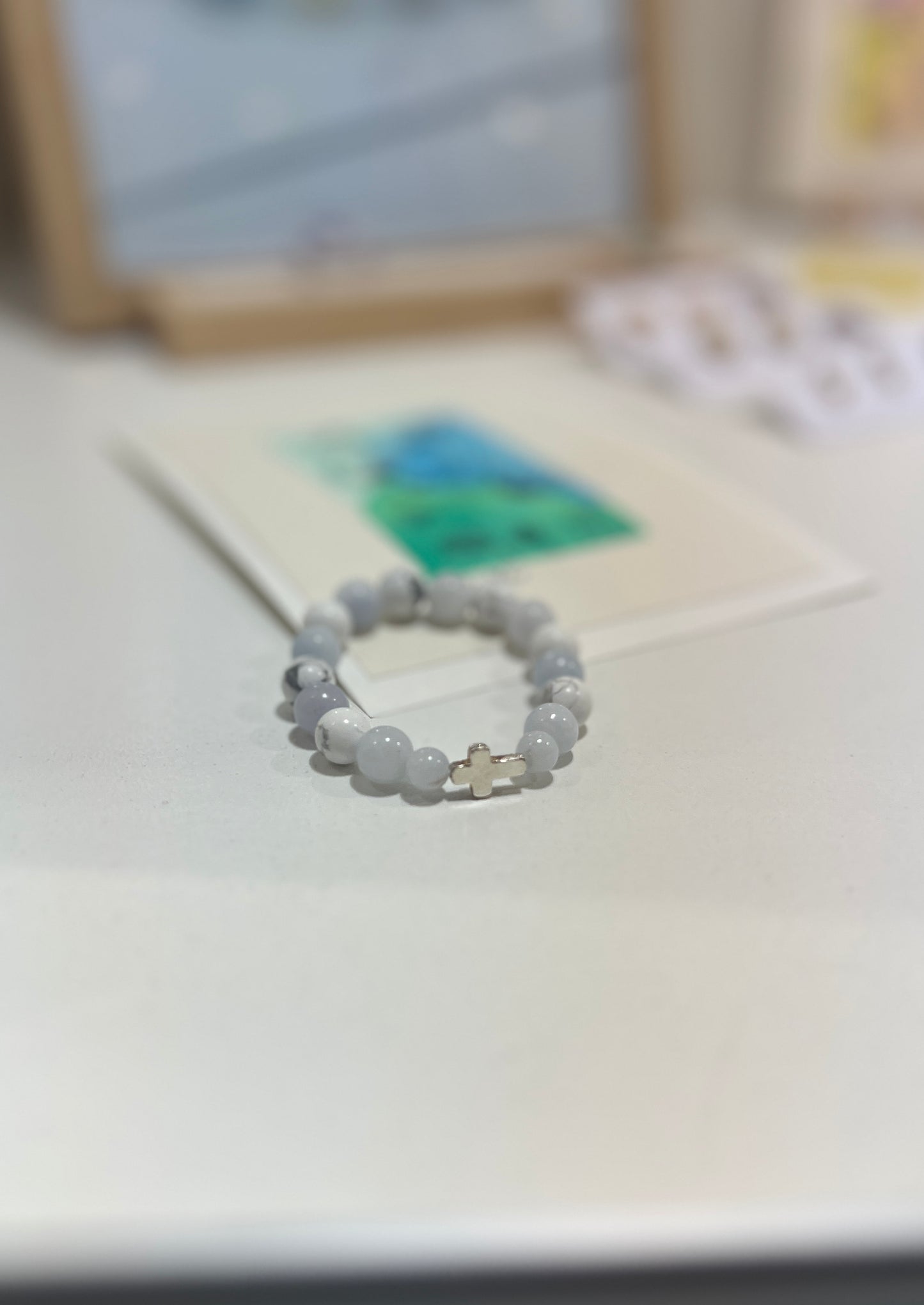 Necklace with beaded design on a light surface