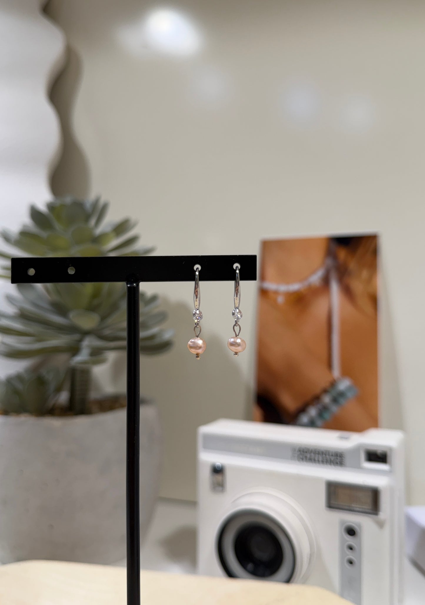 Pink pearl mini drops earrings
