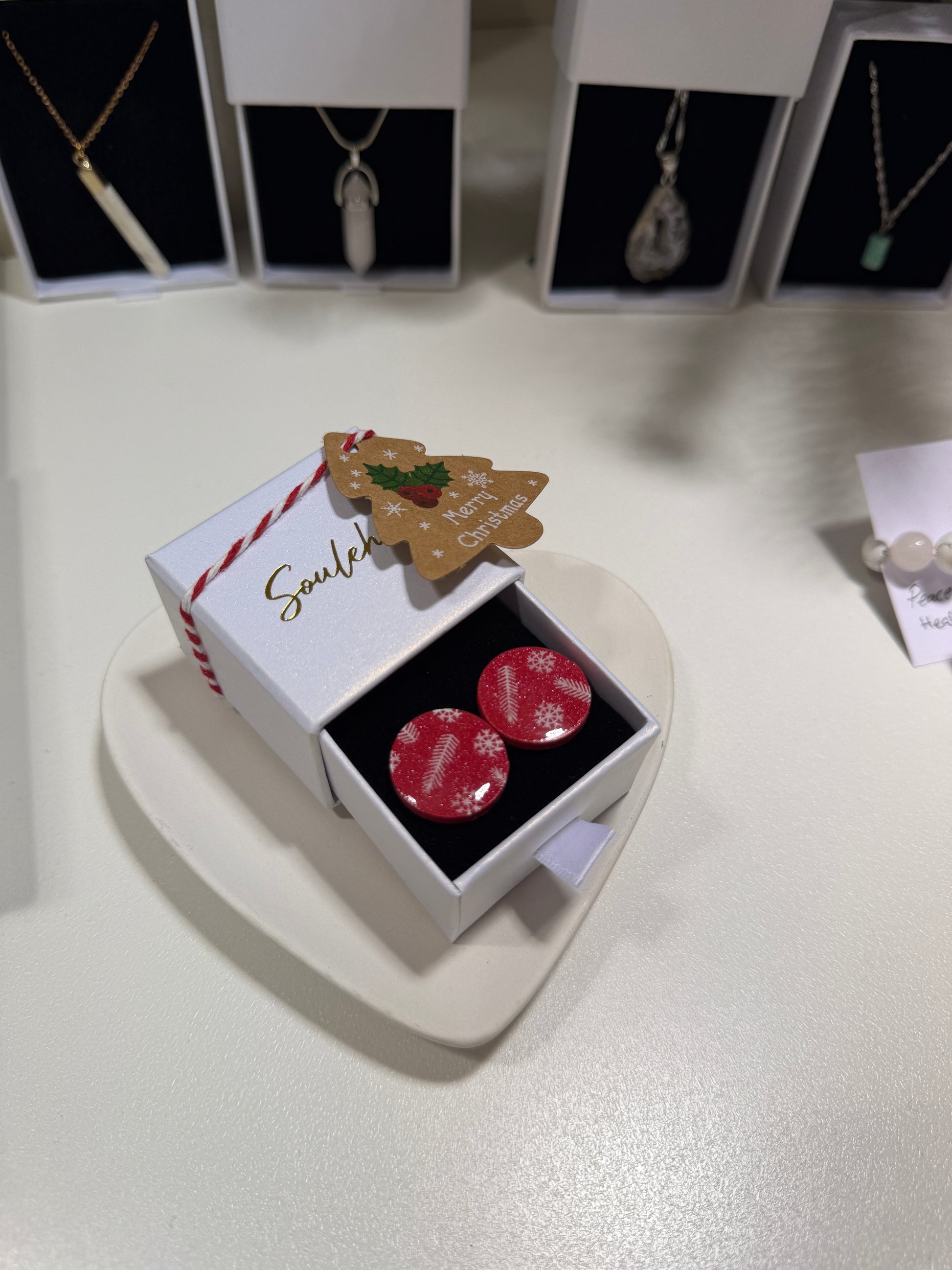 Red Polymer Clay earrings with Christmas motives