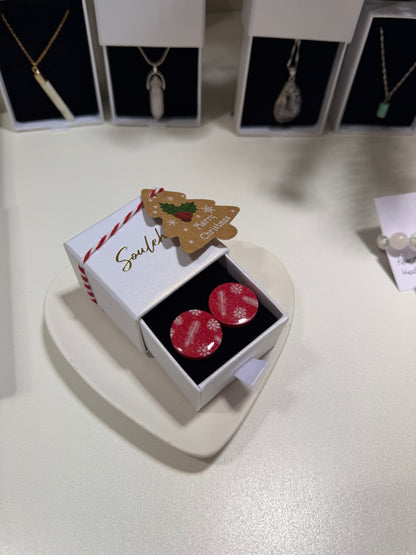 Red Polymer Clay earrings with Christmas motives