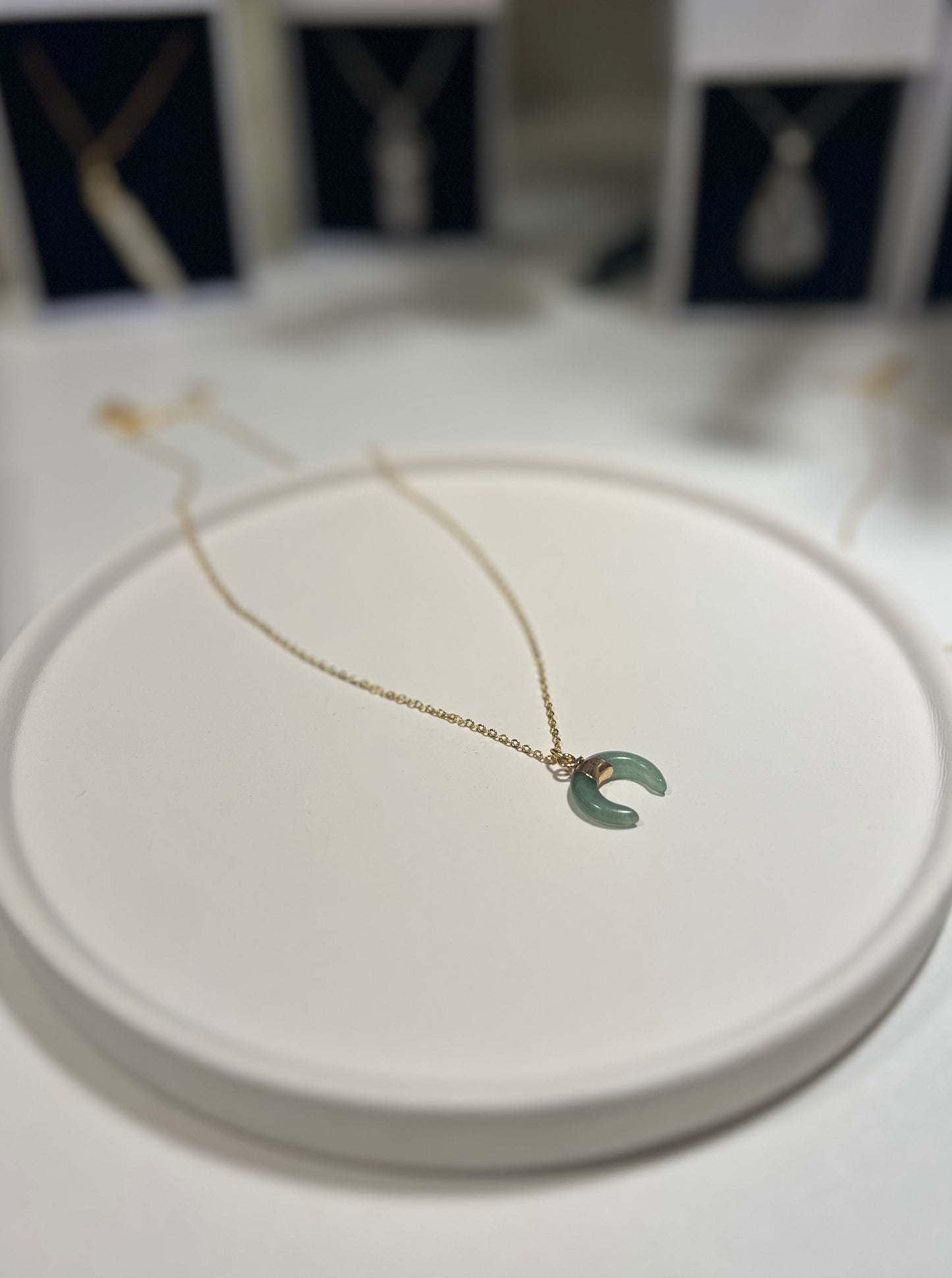 Green Moon • Necklace • Green Aventurine & 14K Gold Plated