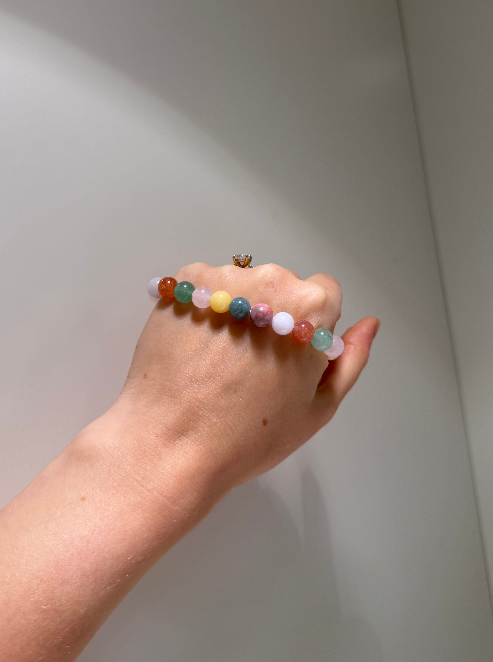 Libra Luck Bracelet with Sunstone, Green Aventurine, Jade, Citrine, Aquamarine, Rose Quartz and Pink Zebra, handmade – Soulehe.