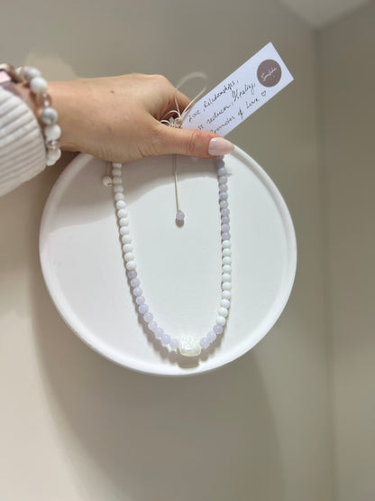 Serenity, Intuition, Decision making • White Agate, Aquamarine & Shell