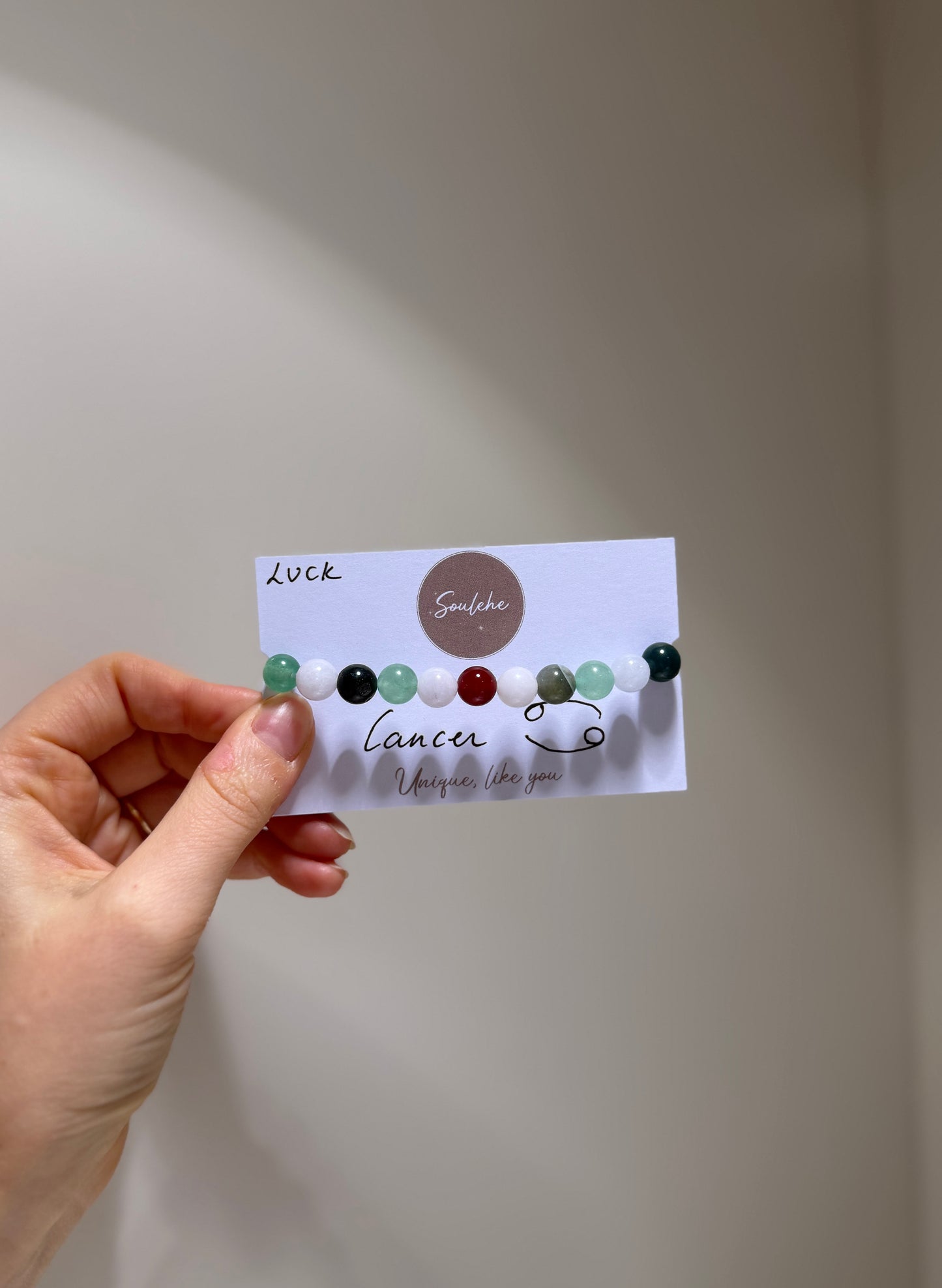 Cancer Luck Bracelet with Green Aventurine, Moss Agate, Aquamarine and Carnelian, handmade – Soulehe.